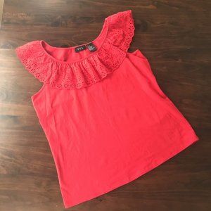 RQT Women's Career Blouse Shirt Sz M Eyelet Ruffle